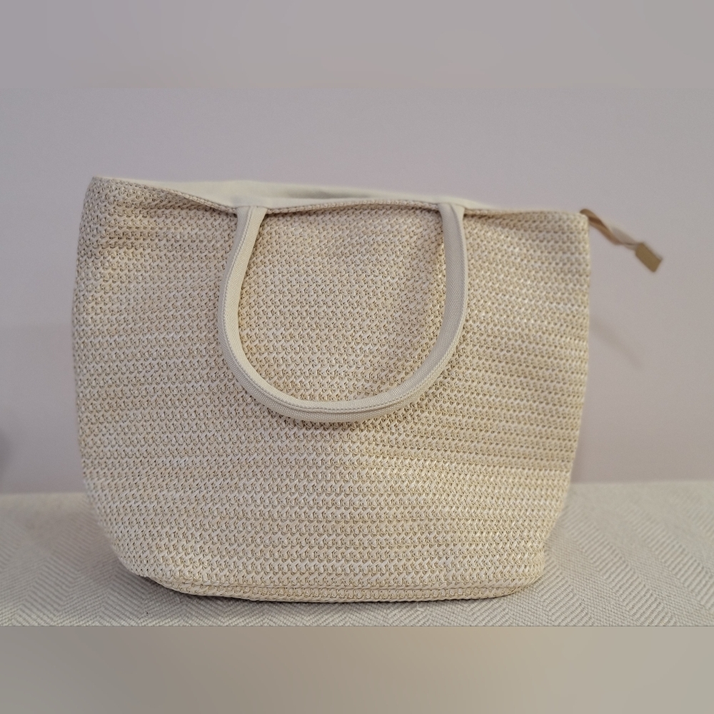 Chic Beige Woven Tote Bag